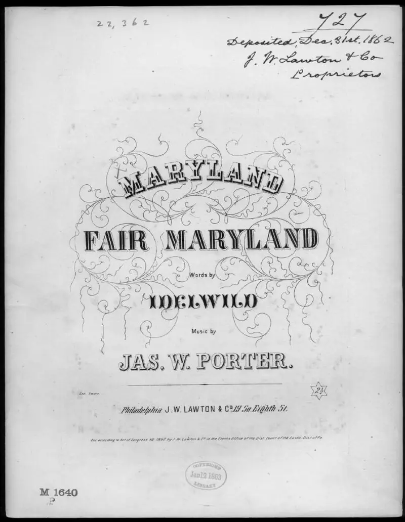 Первая страница нот «Maryland, fair, Maryland»