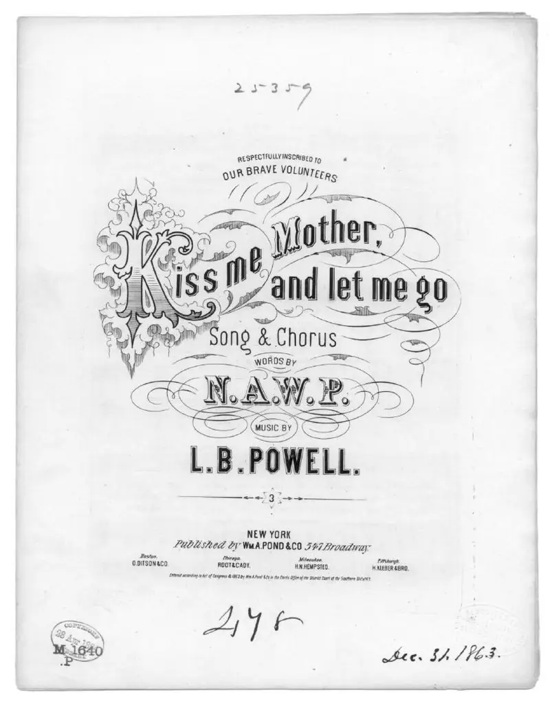 Первая страница нот «Kiss me, mother, and let me go»