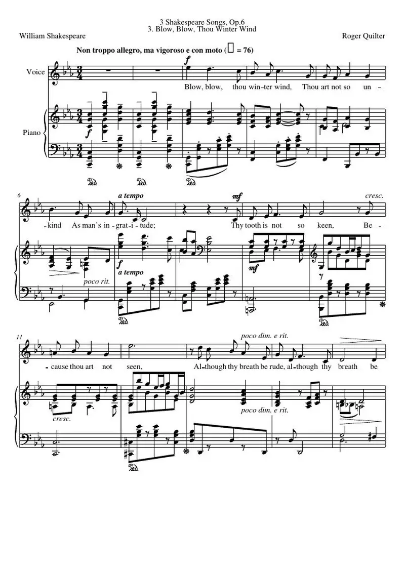 Первая страница нот «Blow, Blow, Thou Winter Wind»