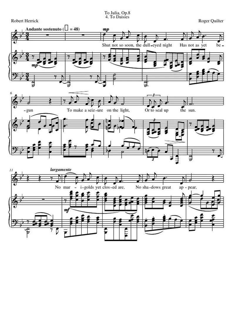 Первая страница нот «To Daisies»