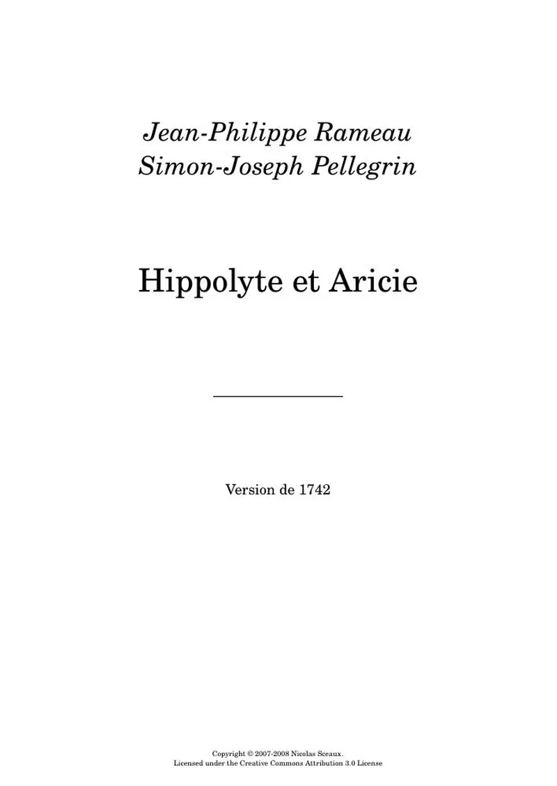 Первая страница нот «Hippolyte et Aricie»