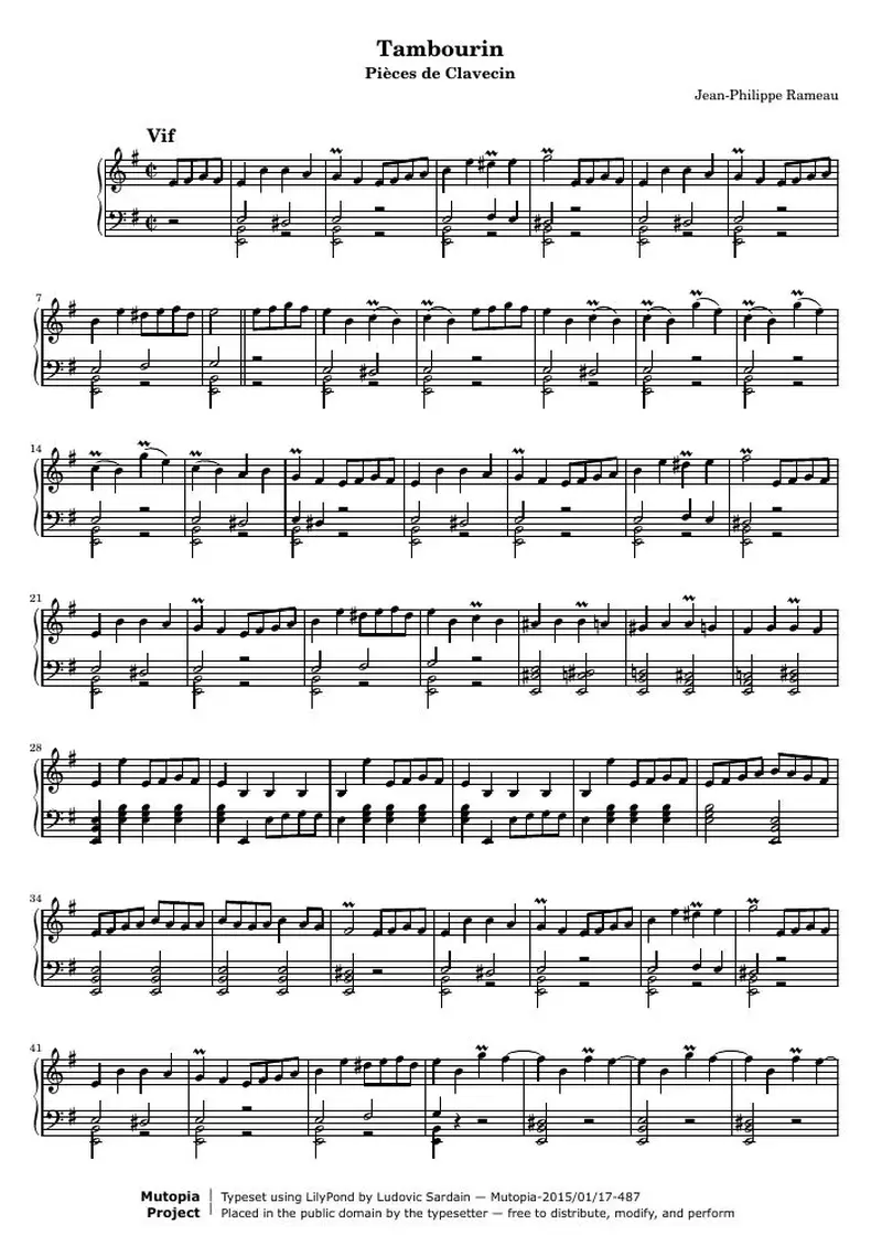 Первая страница нот «Tambourin»