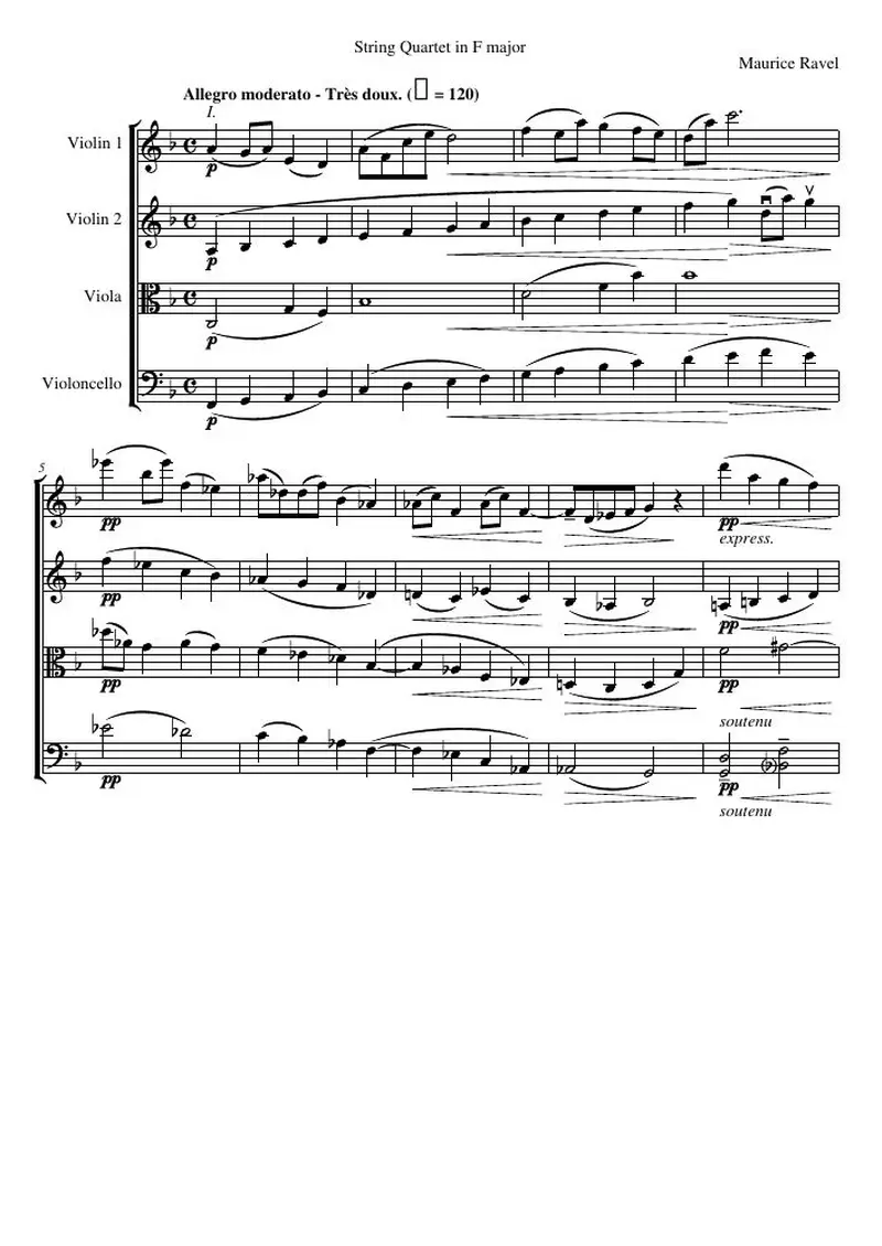 Первая страница нот «Струнный квартет F major»