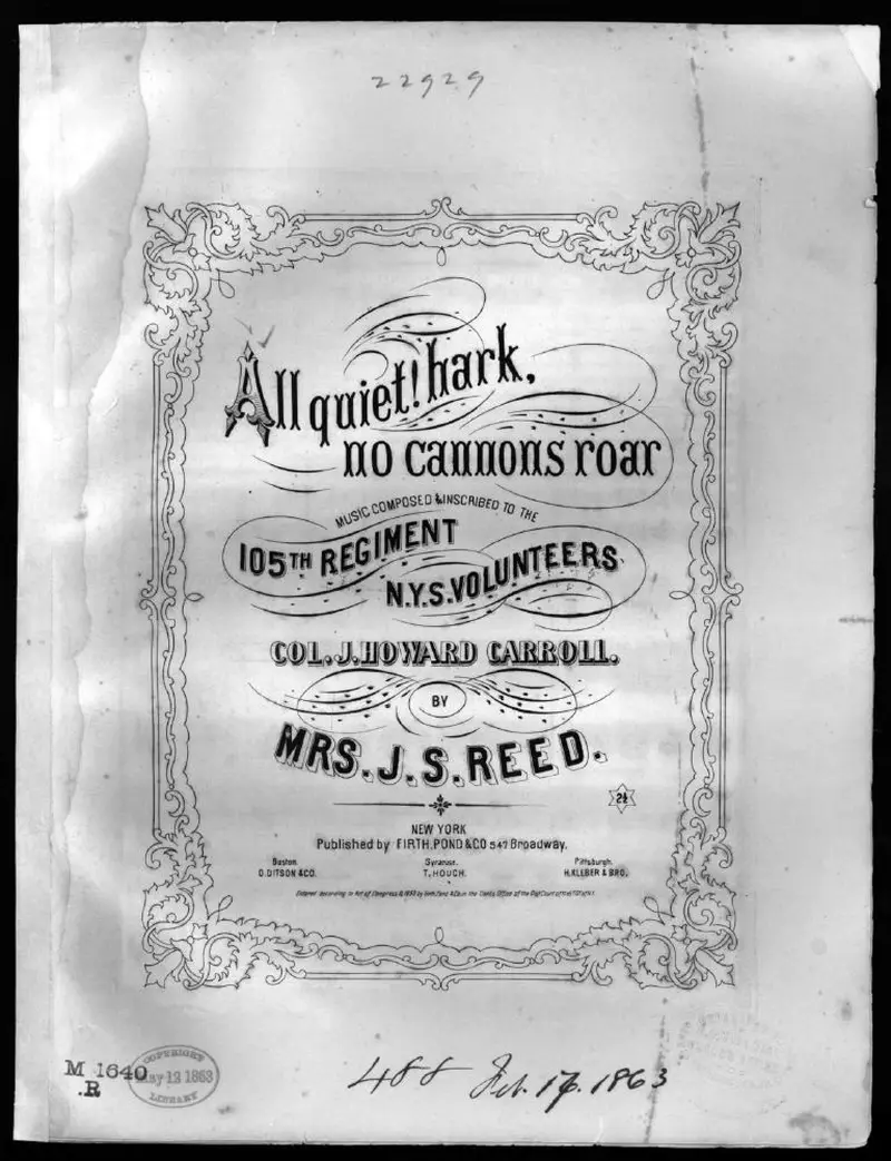 Первая страница нот «All quiet! hark, no cannon's roar»