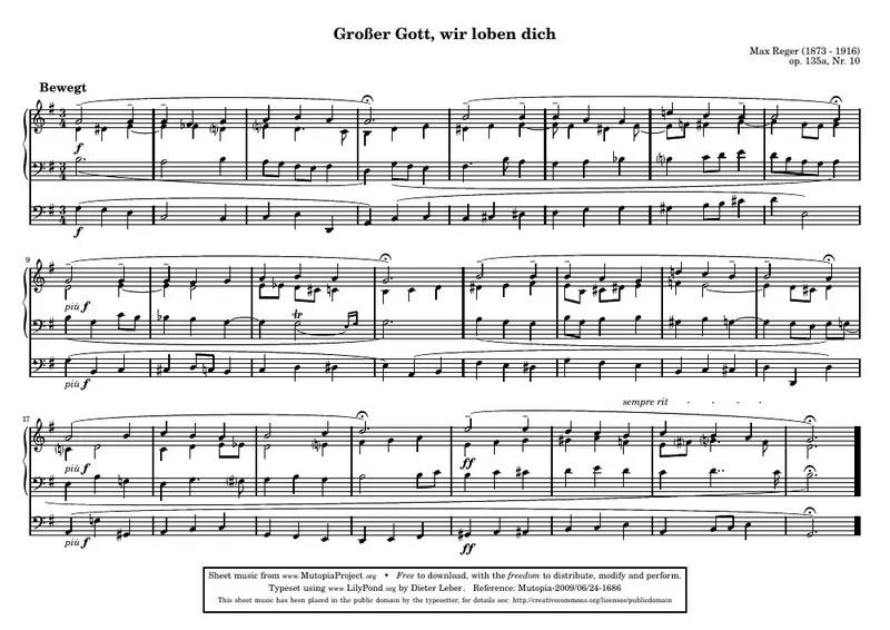 Первая страница нот «Großer Gott, wir loben dich (op. 135a, № 10)»