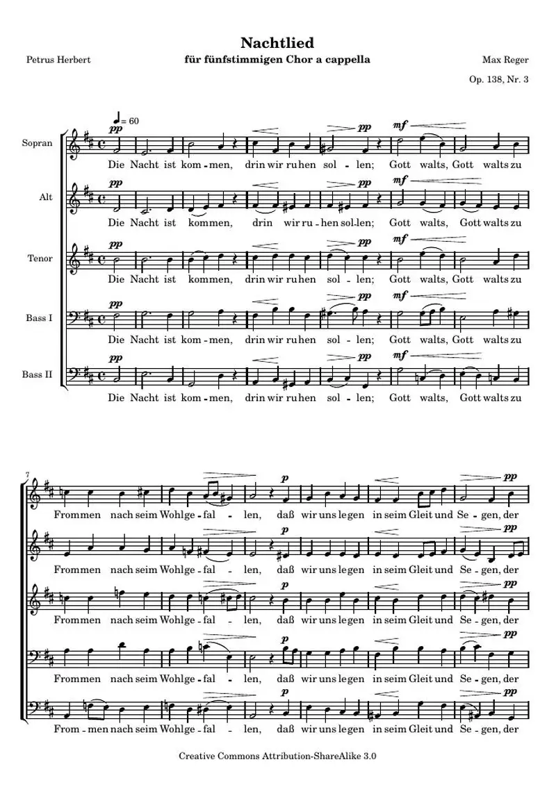 Первая страница нот «Nachtlied (соч. 138, Nr. 3)»