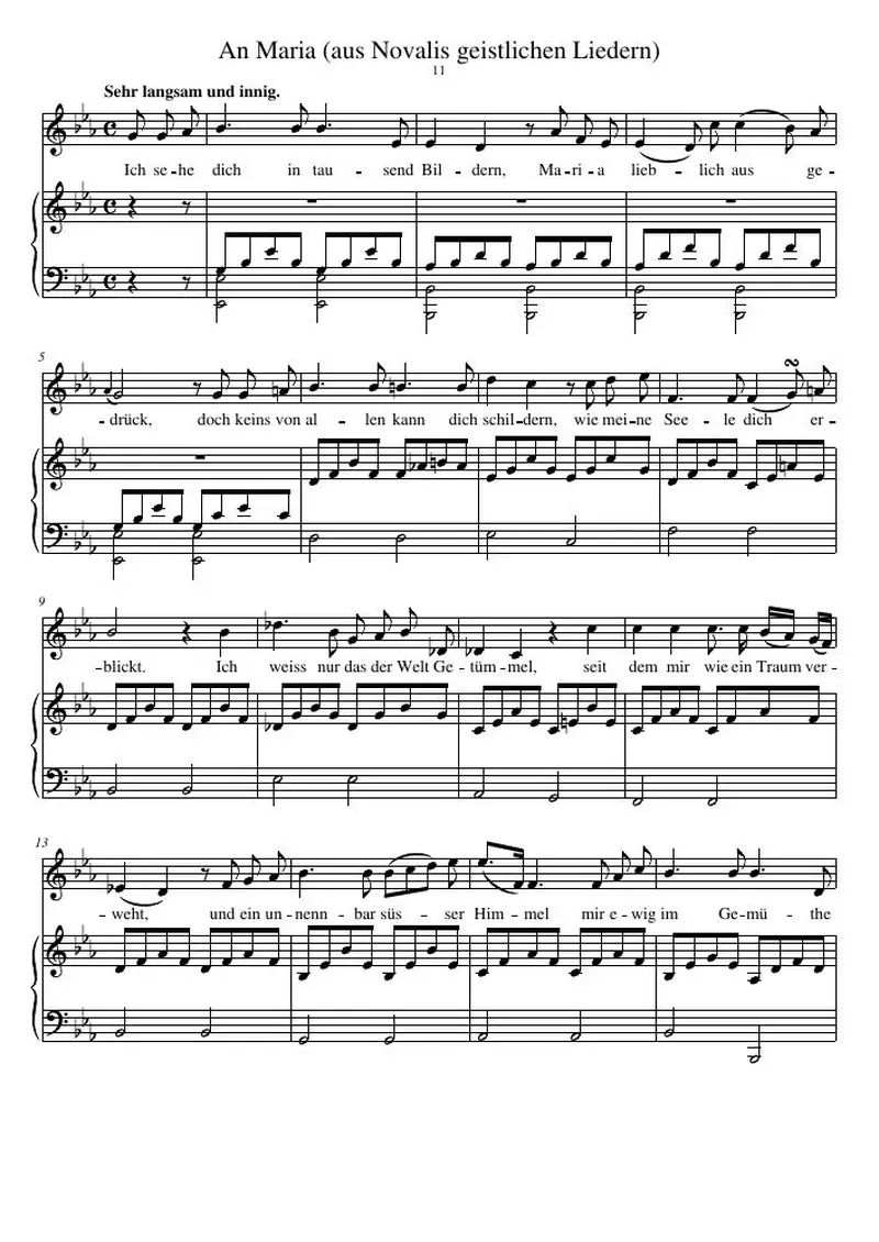 Первая страница нот «An Maria (aus Novalis geistlichen Liedern)»