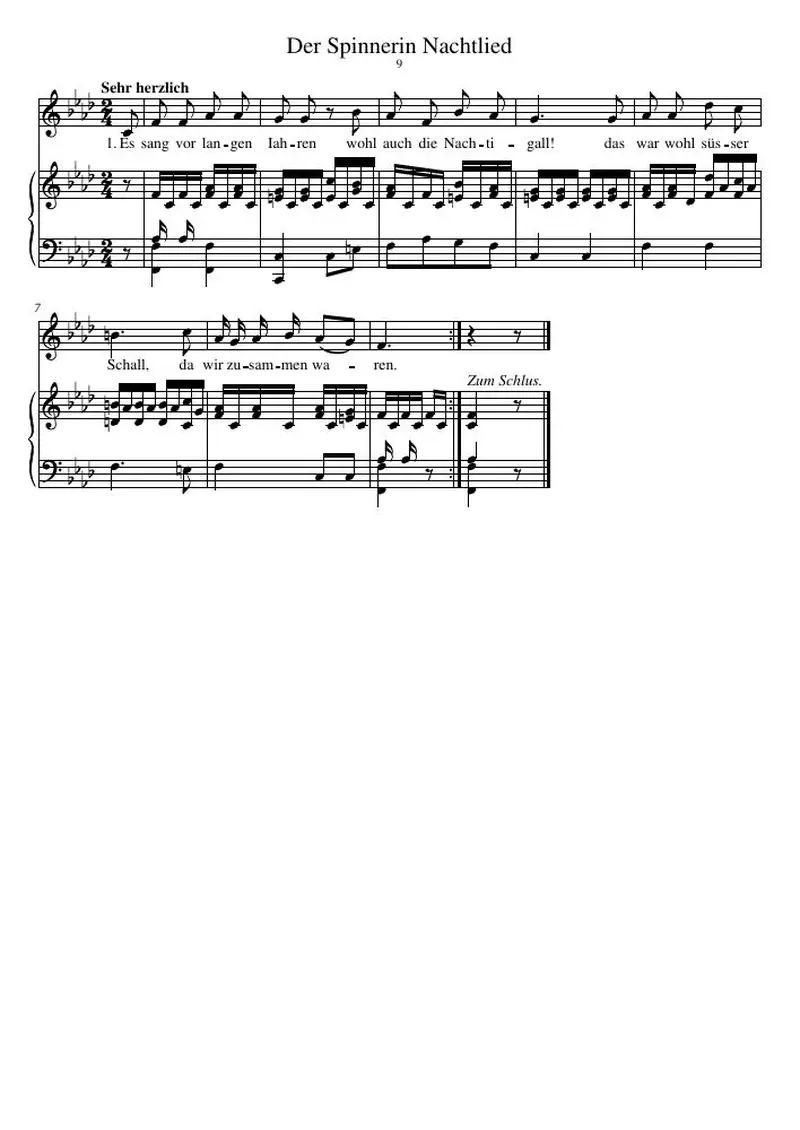 Первая страница нот «Der Spinnerin Nachtlied»