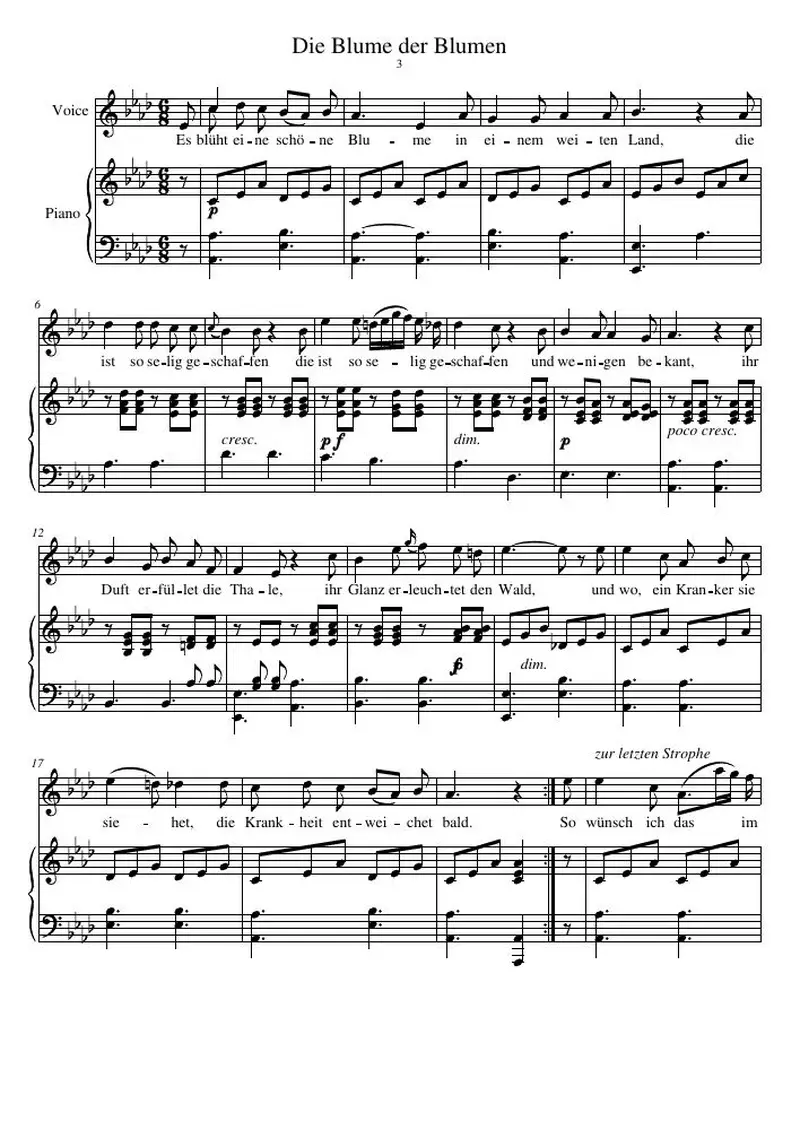 Первая страница нот «Die Blume der Blumen»