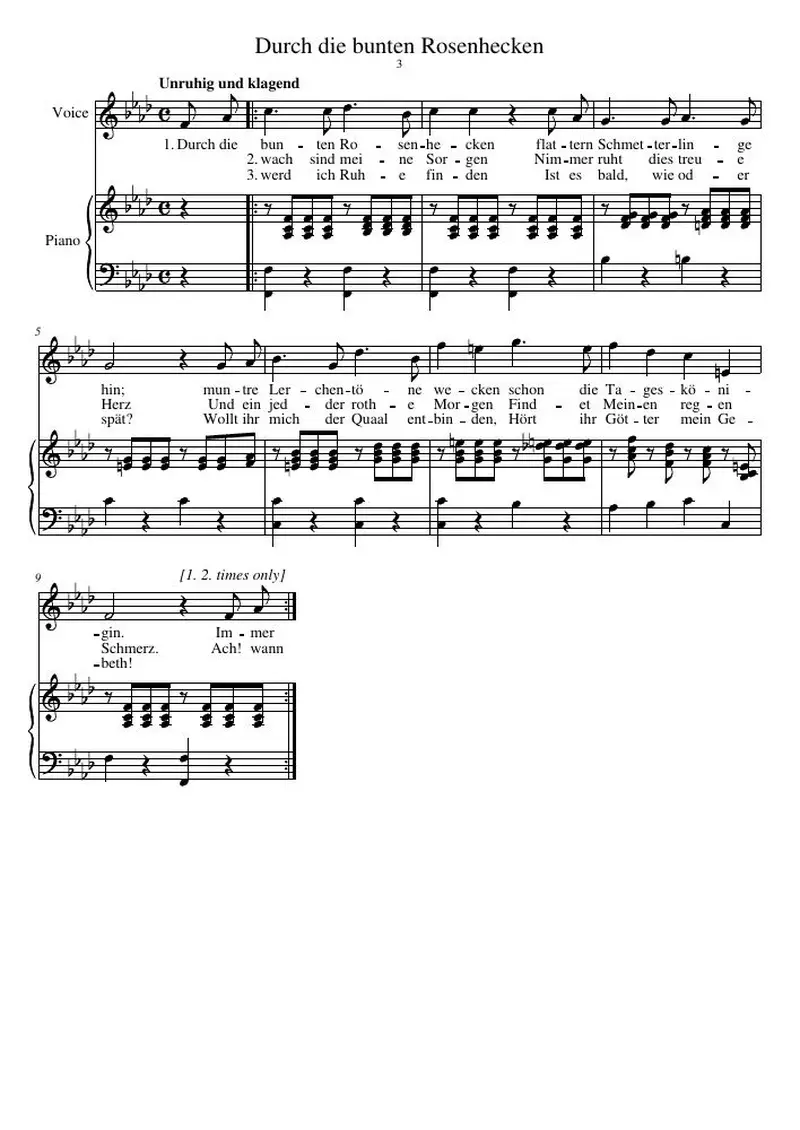 Первая страница нот «Durch die bunten Rosenhecken»