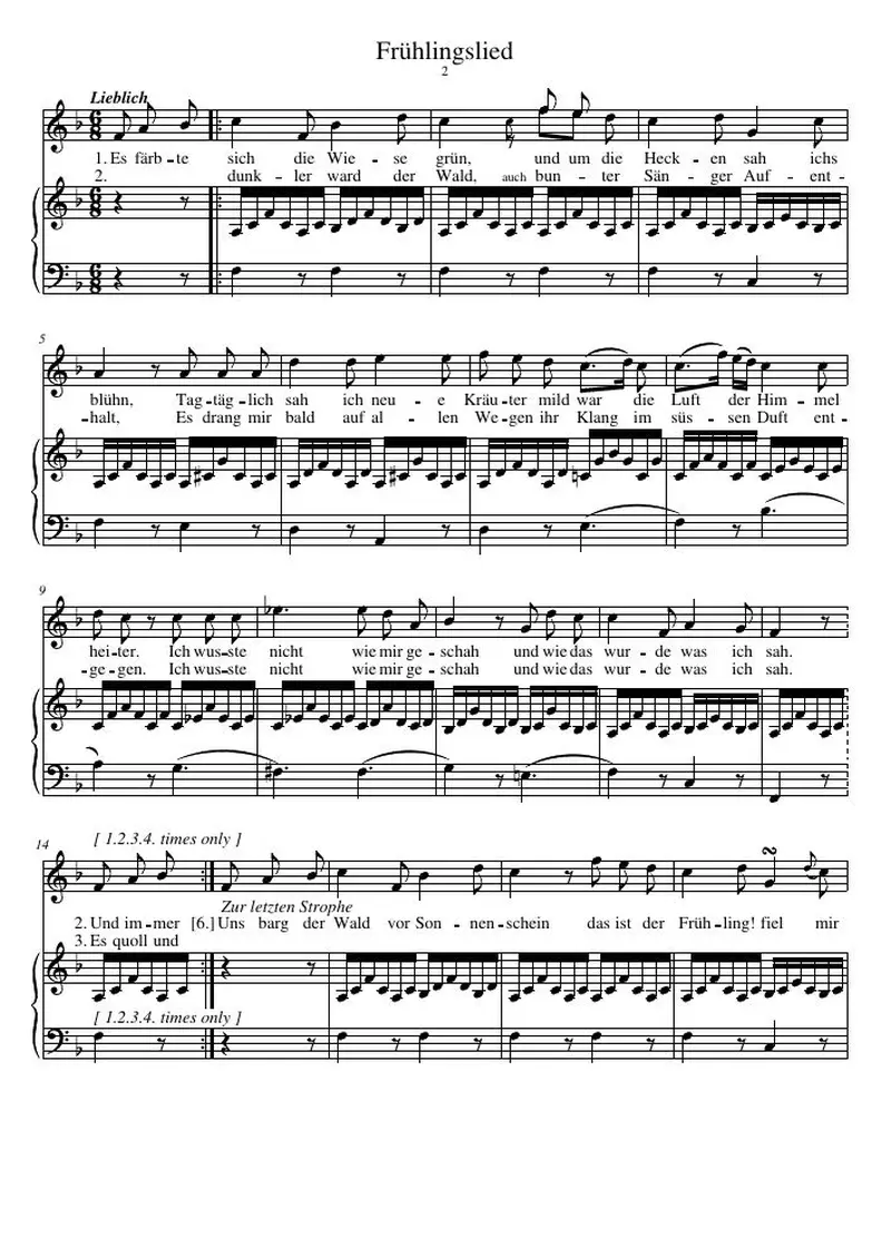 Первая страница нот «Frühlingslied (Sechs Lieder von Novalis)»