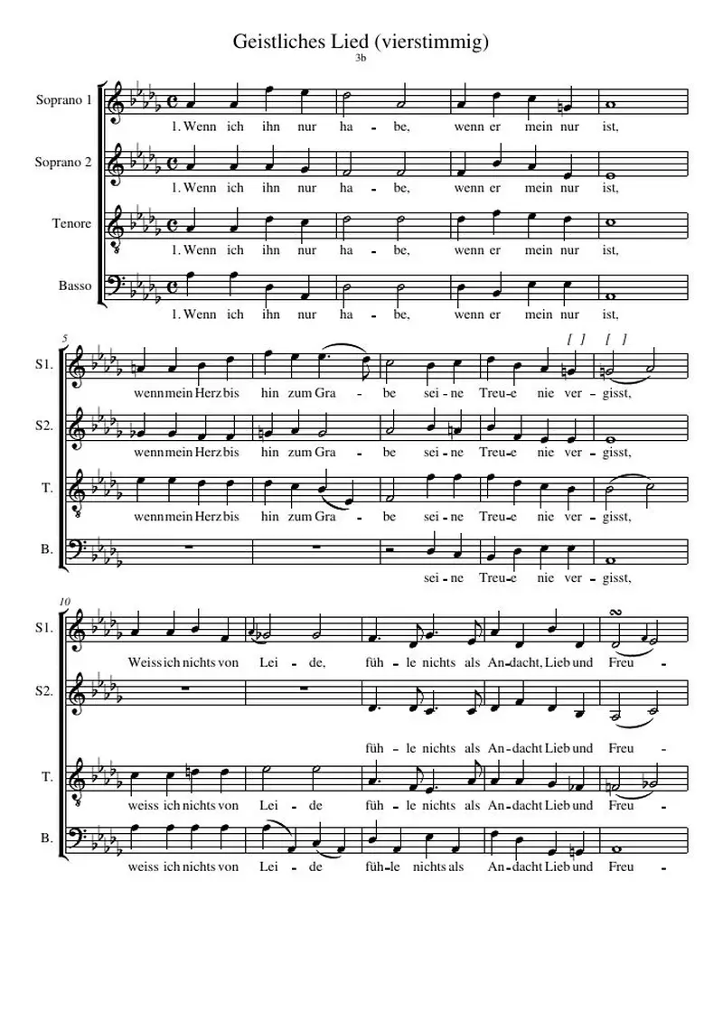 Первая страница нот «Geistliches Песня (vierstimmig)»