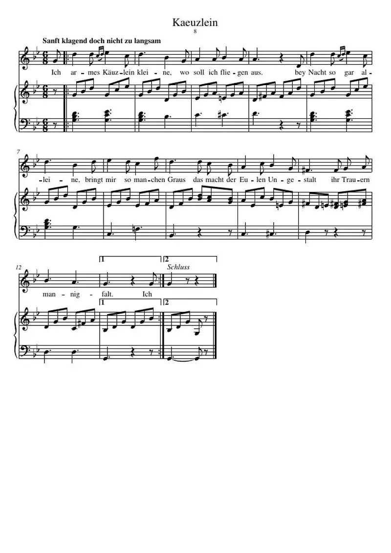 Первая страница нот «Kaeuzlein»