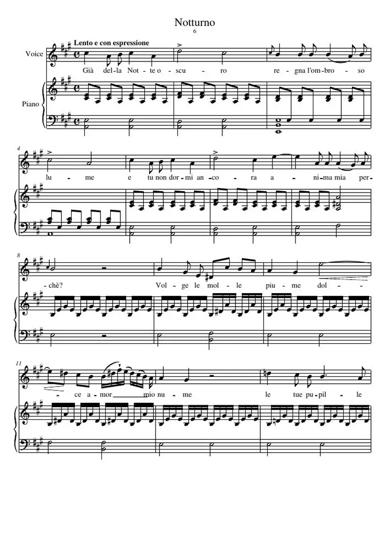 Первая страница нот «Notturno»