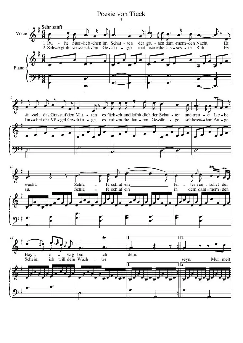 Первая страница нот «Poesie von Tieck»