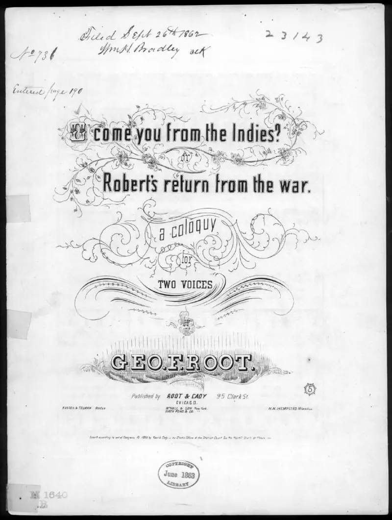 Первая страница нот «O come you from the Indies, or Robert's return from the war»