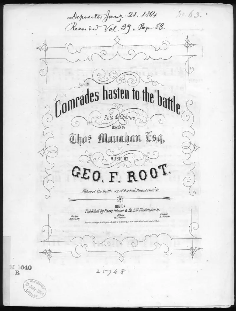 Первая страница нот «Comrades, hasten to the battle»