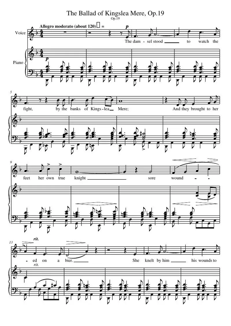Первая страница нот «The Ballad of Kingslea Mere, соч.19»