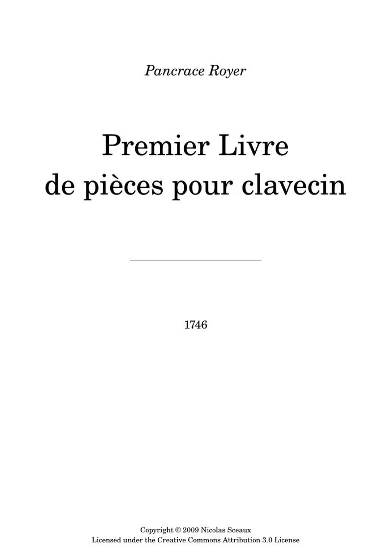Первая страница нот «Premier livre de pièces de clavecin»
