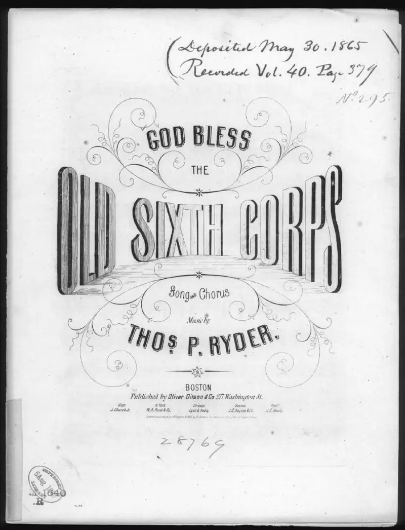 Первая страница нот «God bless the old sixth corps»