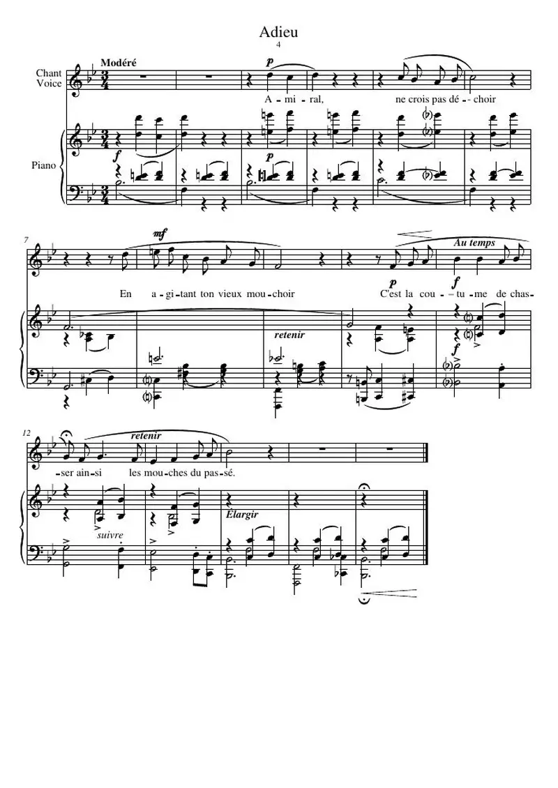 Первая страница нот «Adieu»