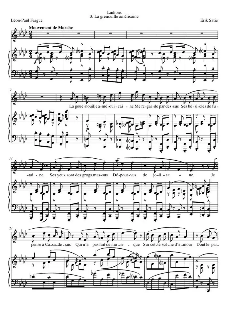 Первая страница нот «La grenouille américaine»