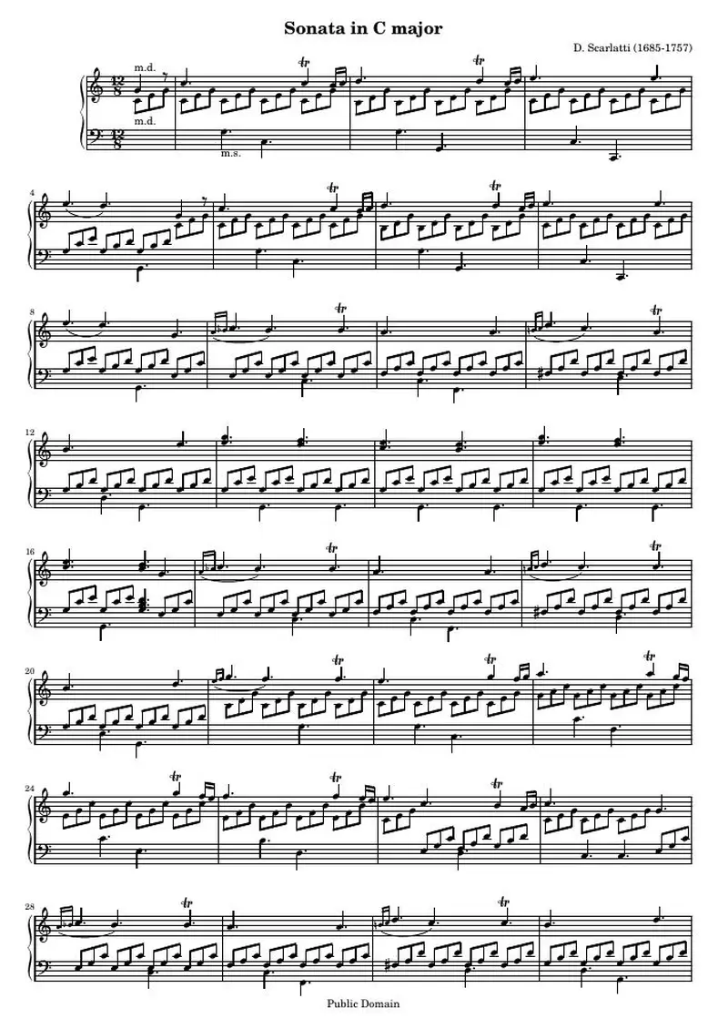 Первая страница нот «Соната C major»