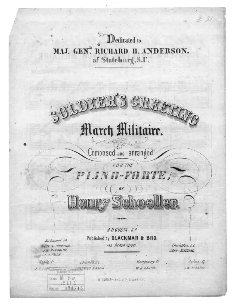 Первая страница нот «Soldier's greeting, Марш militaire»