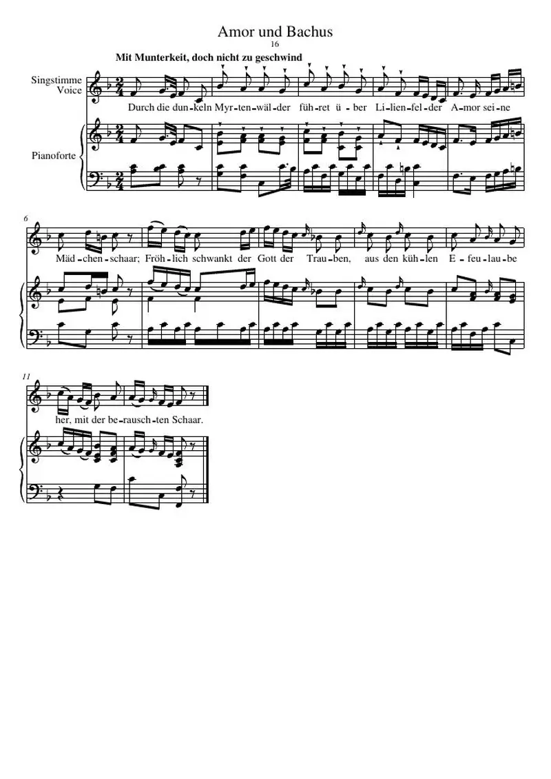 Первая страница нот «Amor und Bachus»