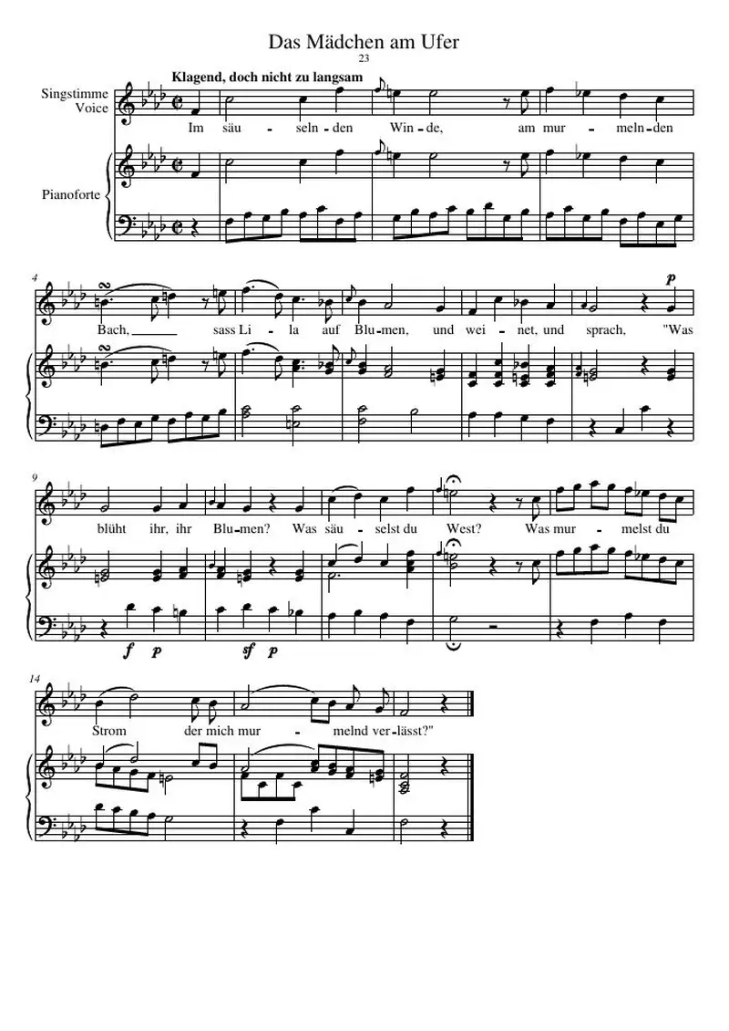 Первая страница нот «Das Mädchen am Ufer (25 Lieder)»