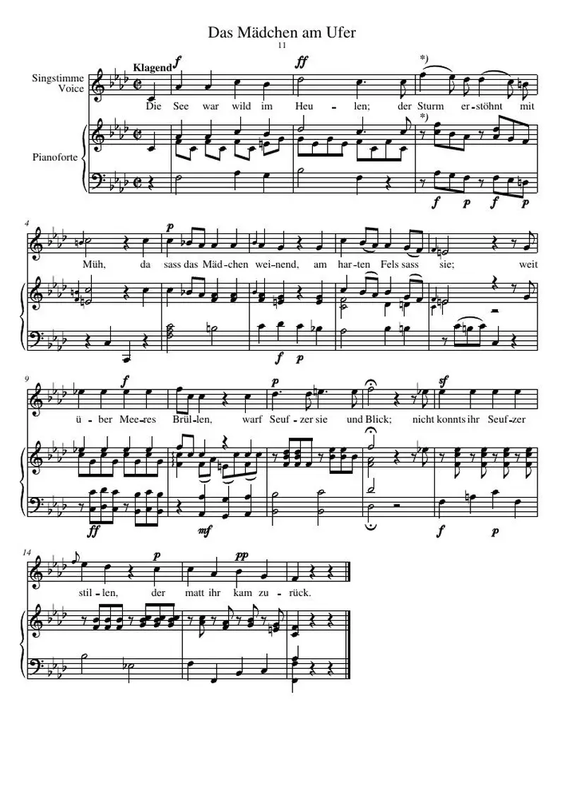 Первая страница нот «Das Mädchen am Ufer»