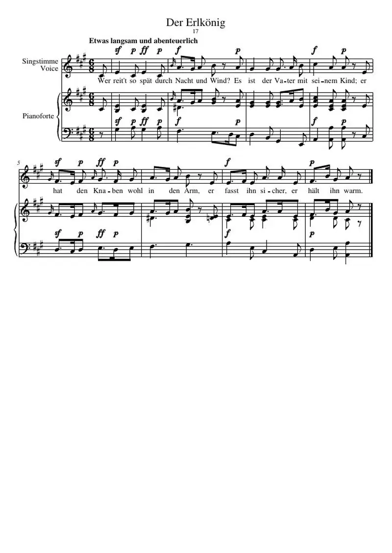 Первая страница нот «Der Erlkönig»