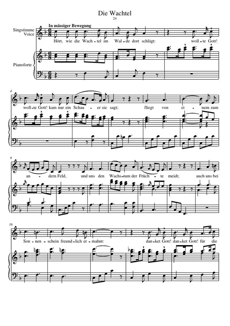 Первая страница нот «Die Wachtel»