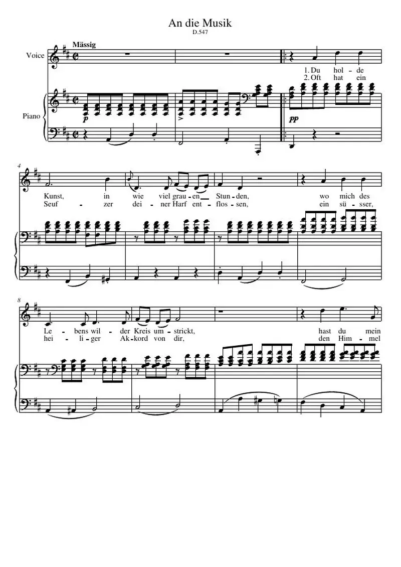 Первая страница нот «An die Musik»