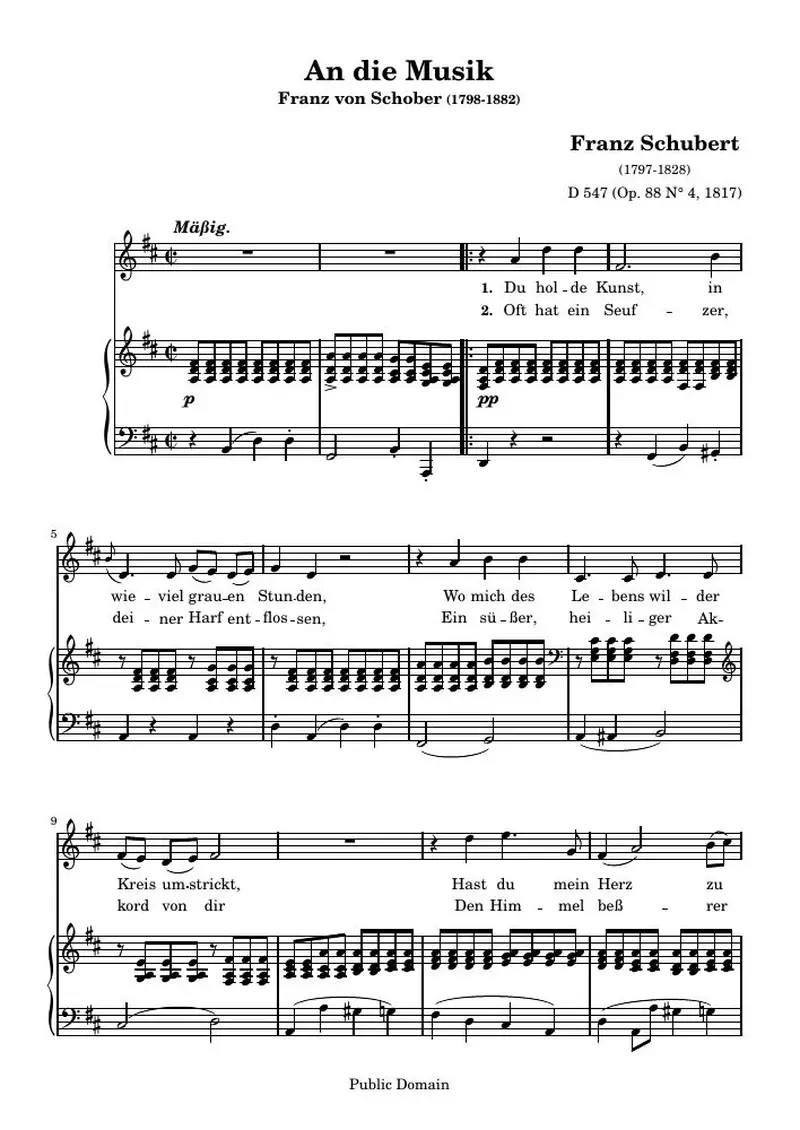 Первая страница нот «An die Musik»