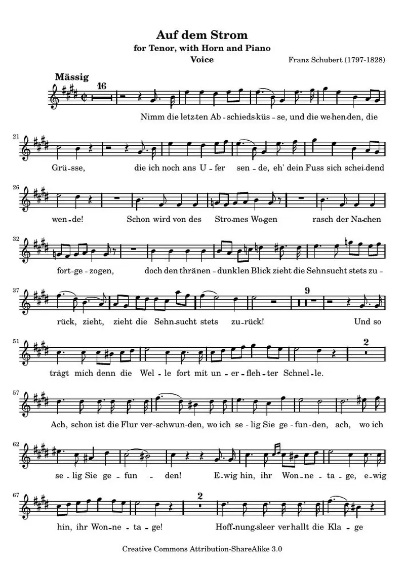Первая страница нот «Auf dem Strom (D.943) — voice»