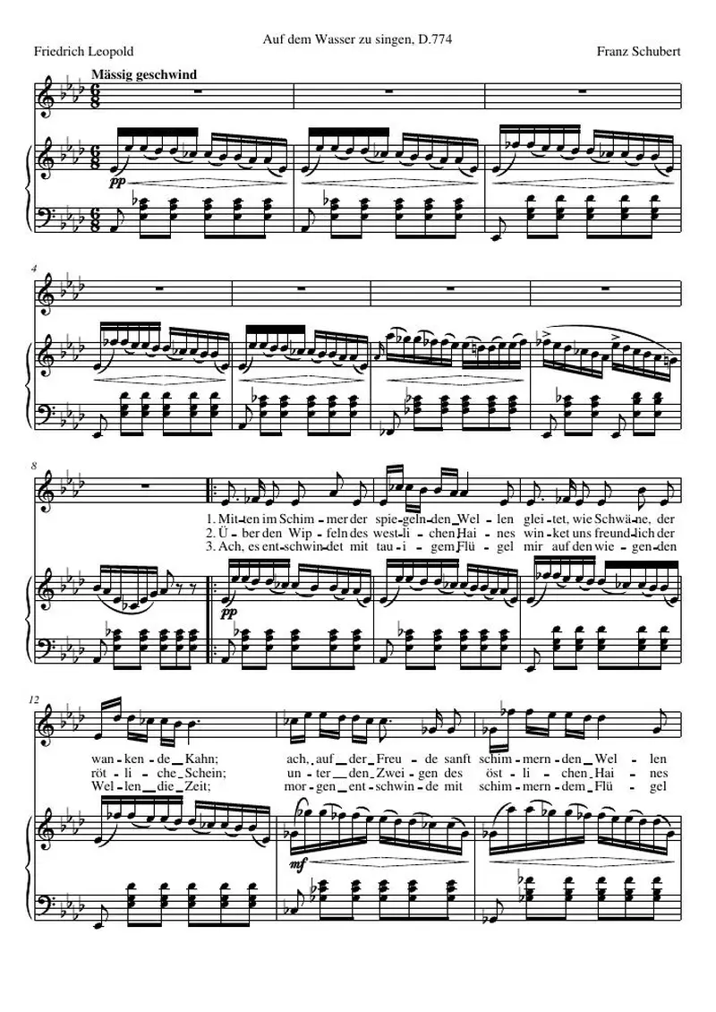 Первая страница нот «Auf dem Wasser zu singen, D.774»