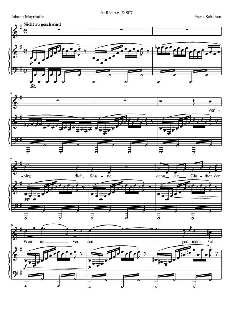 Первая страница нот «Auflösung, D.807»