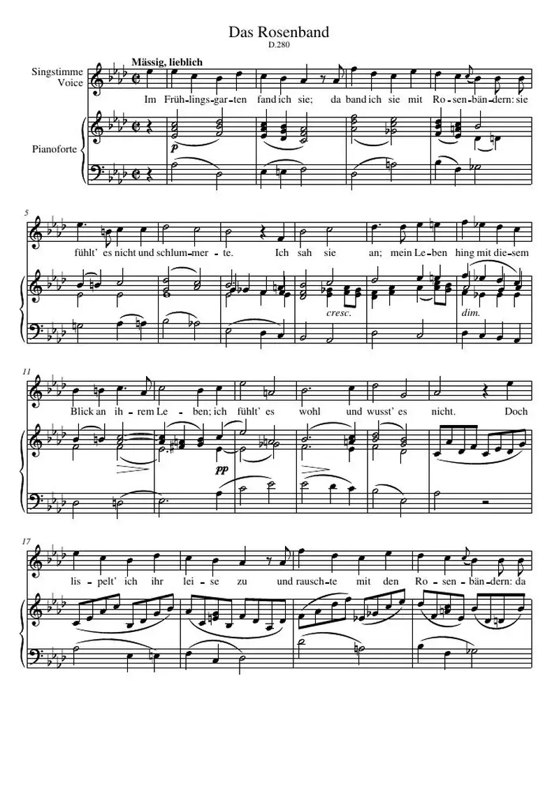 Первая страница нот «Das Rosenband»