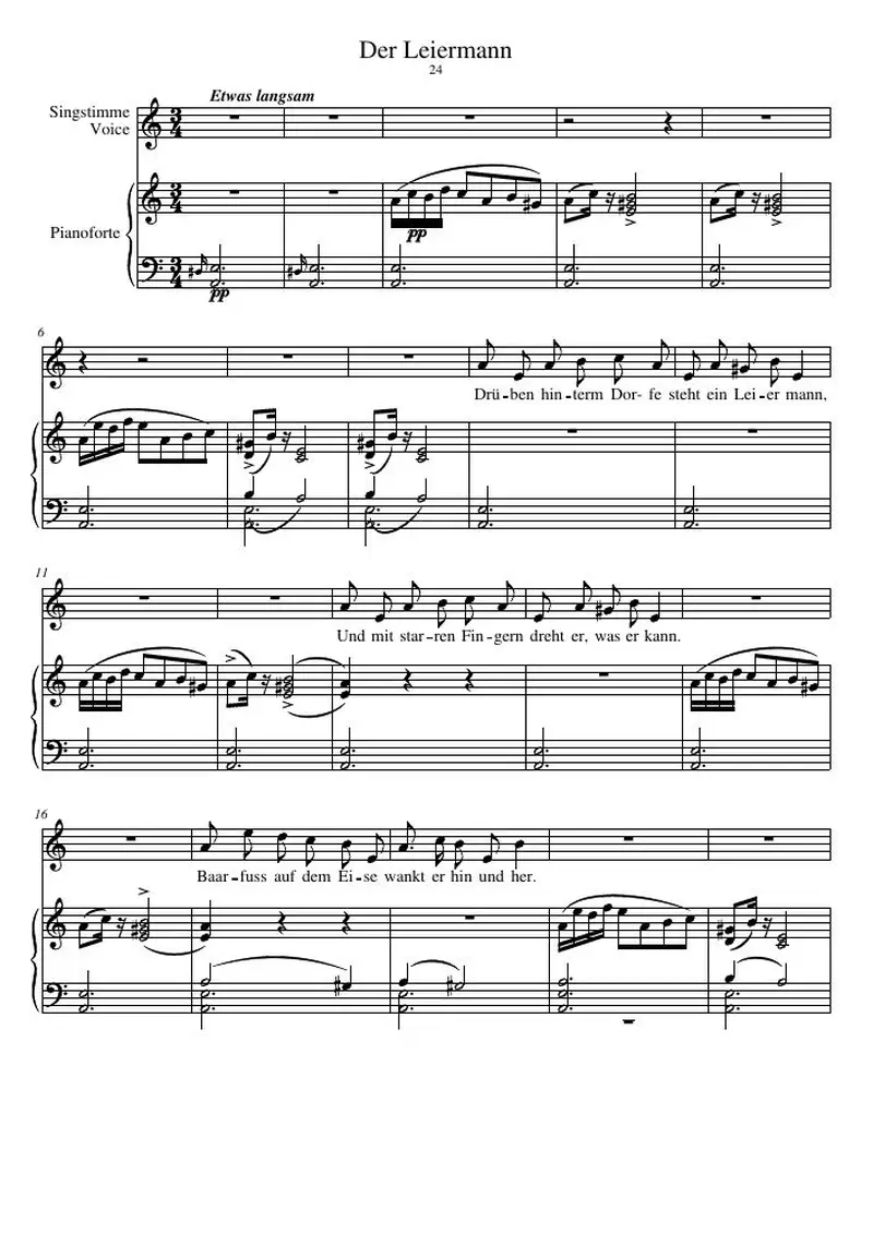 Первая страница нот «Der Leiermann»
