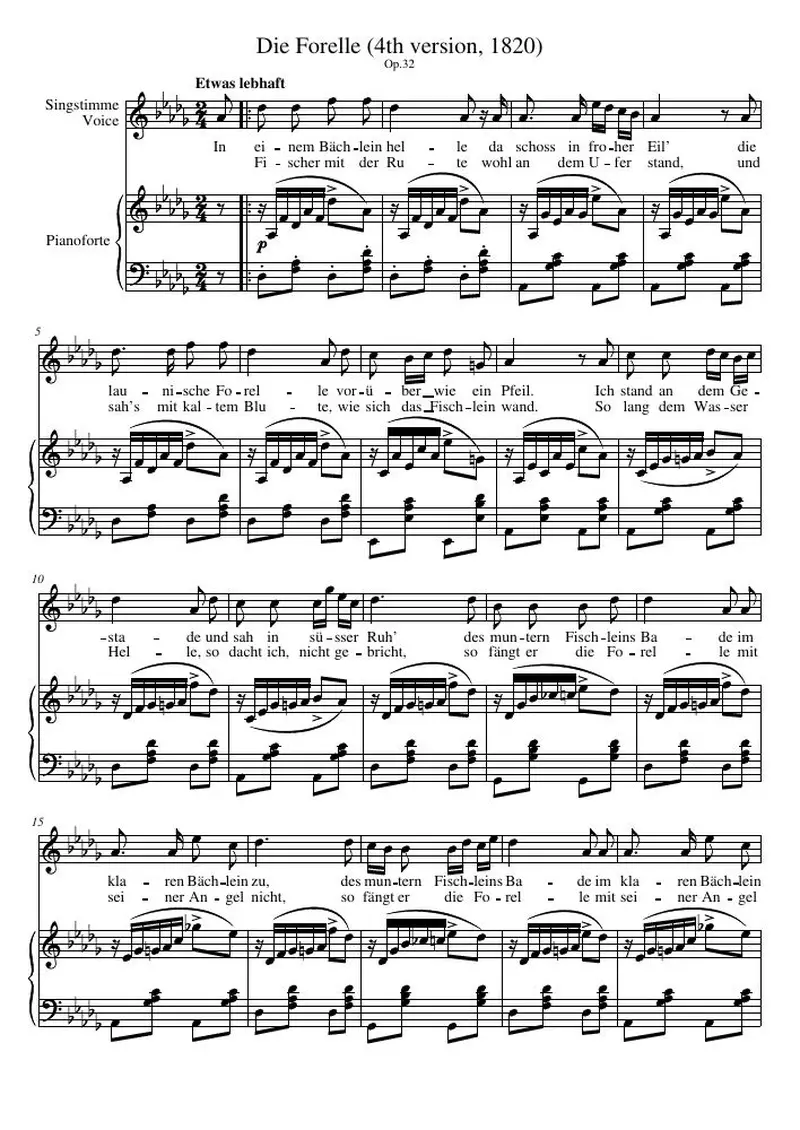 Первая страница нот «Die Forelle (4th version, 1820)»