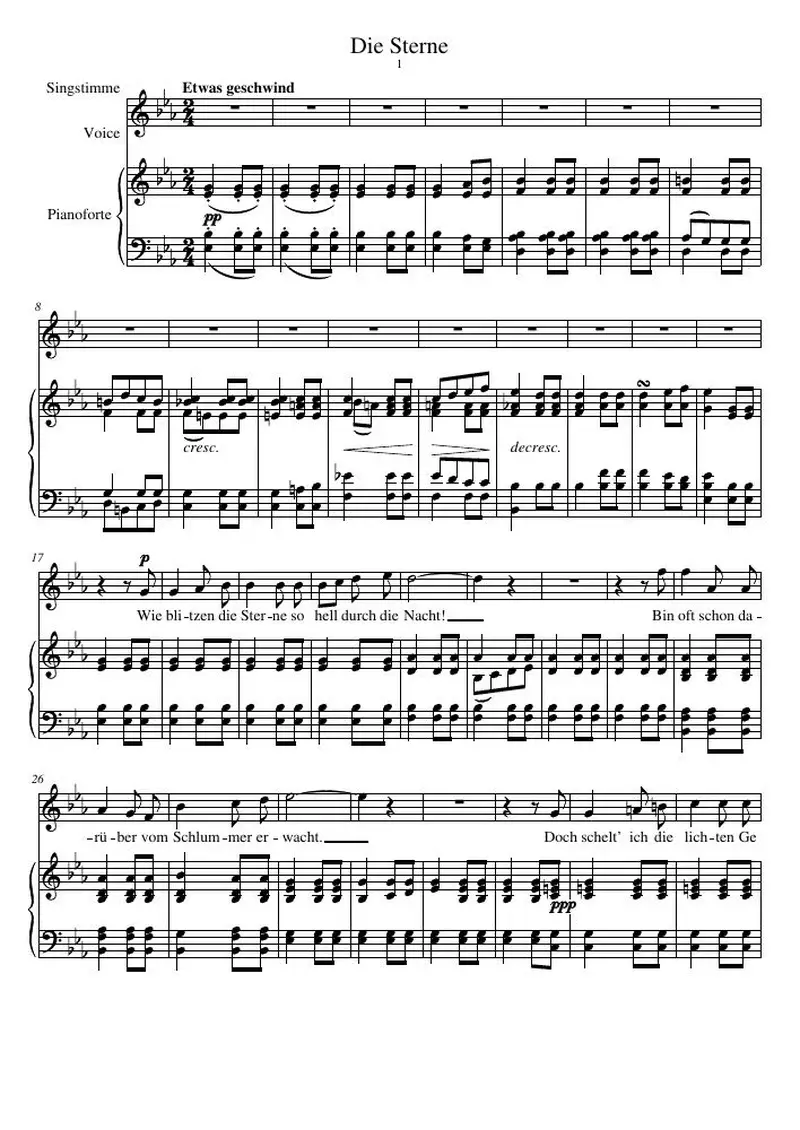 Первая страница нот «Die Sterne»