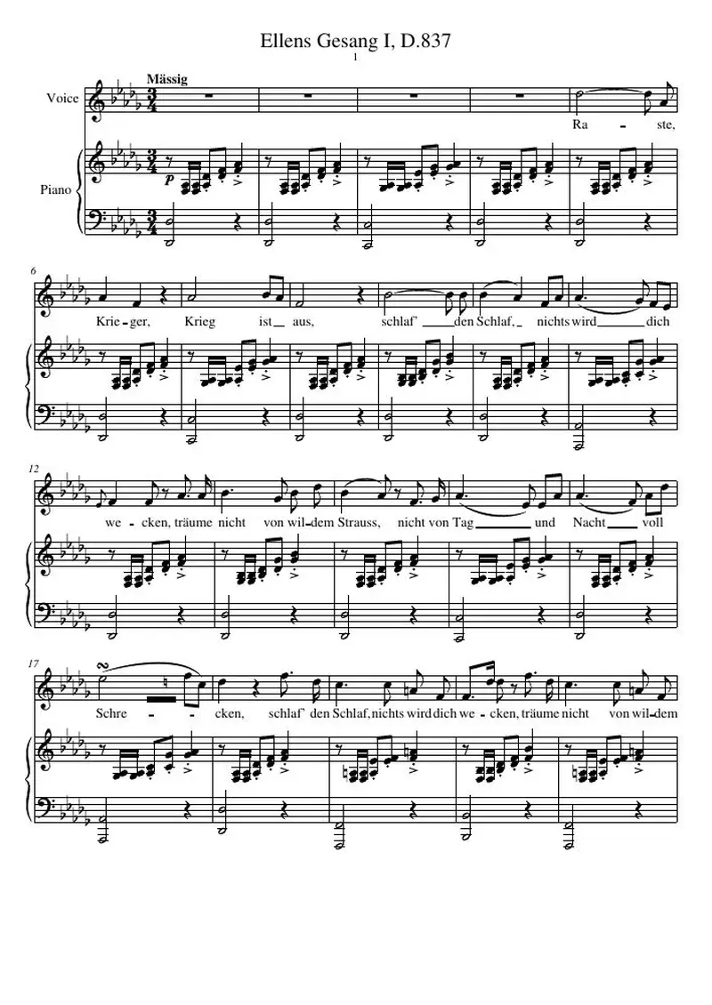 Первая страница нот «Ellens Gesang I, D.837»