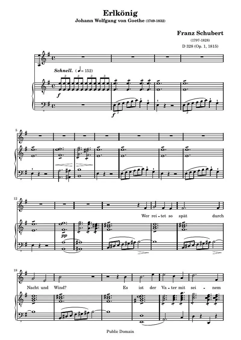 Первая страница нот «Erlkönig (alternative typesetting)»