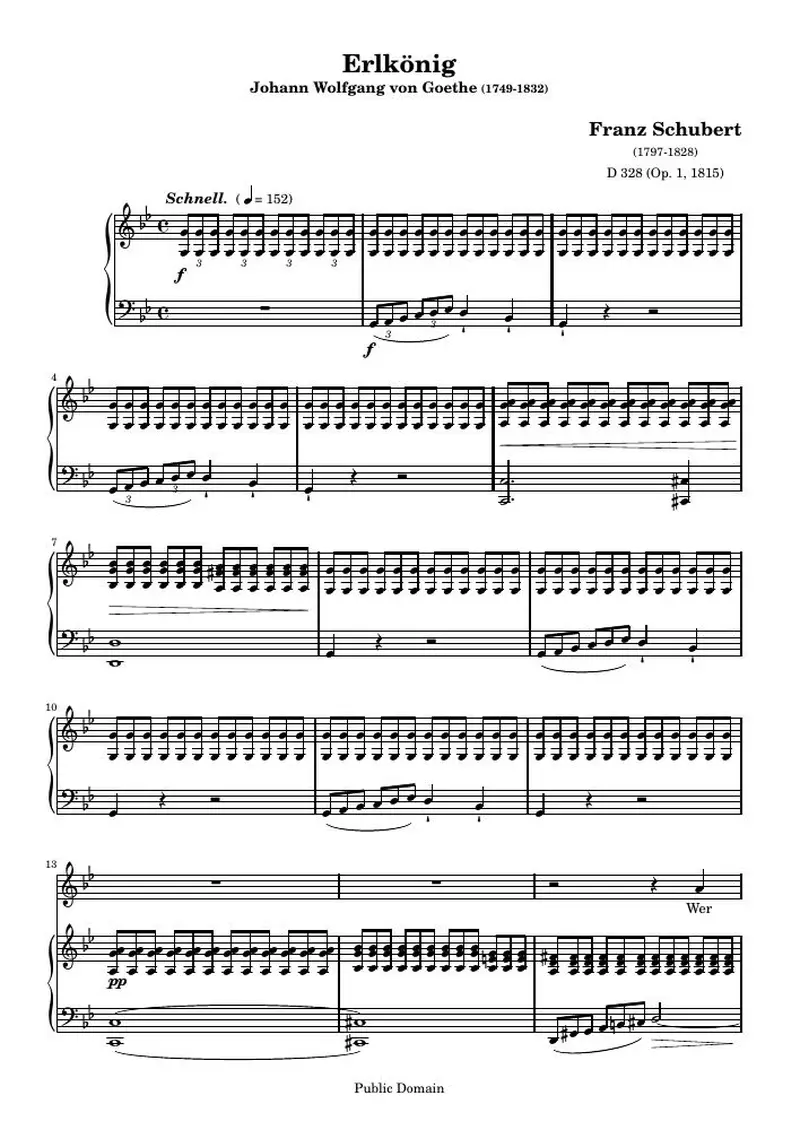 Первая страница нот «Erlkönig»