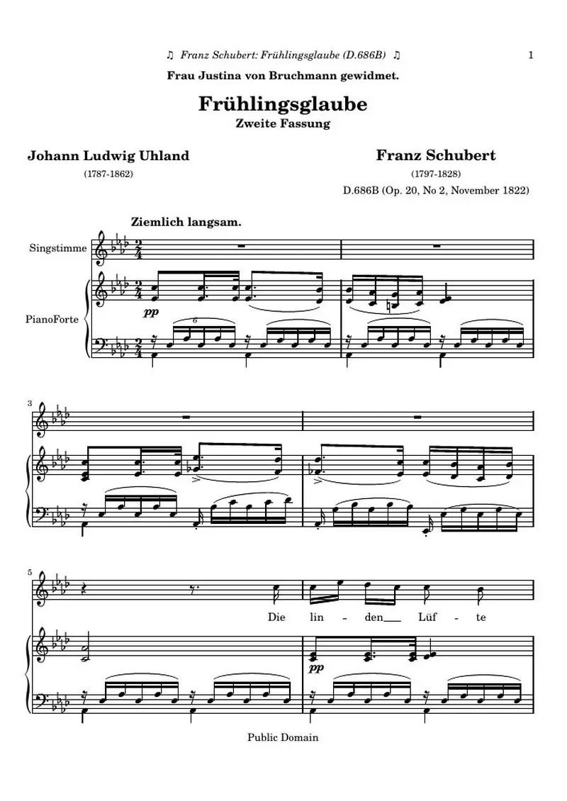 Первая страница нот «Frühlingsglaube»