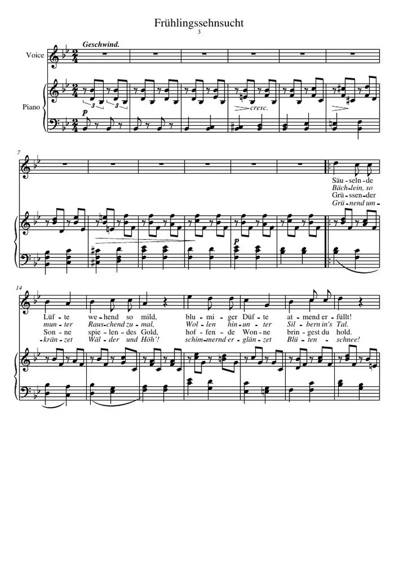 Первая страница нот «Frühlingssehnsucht»