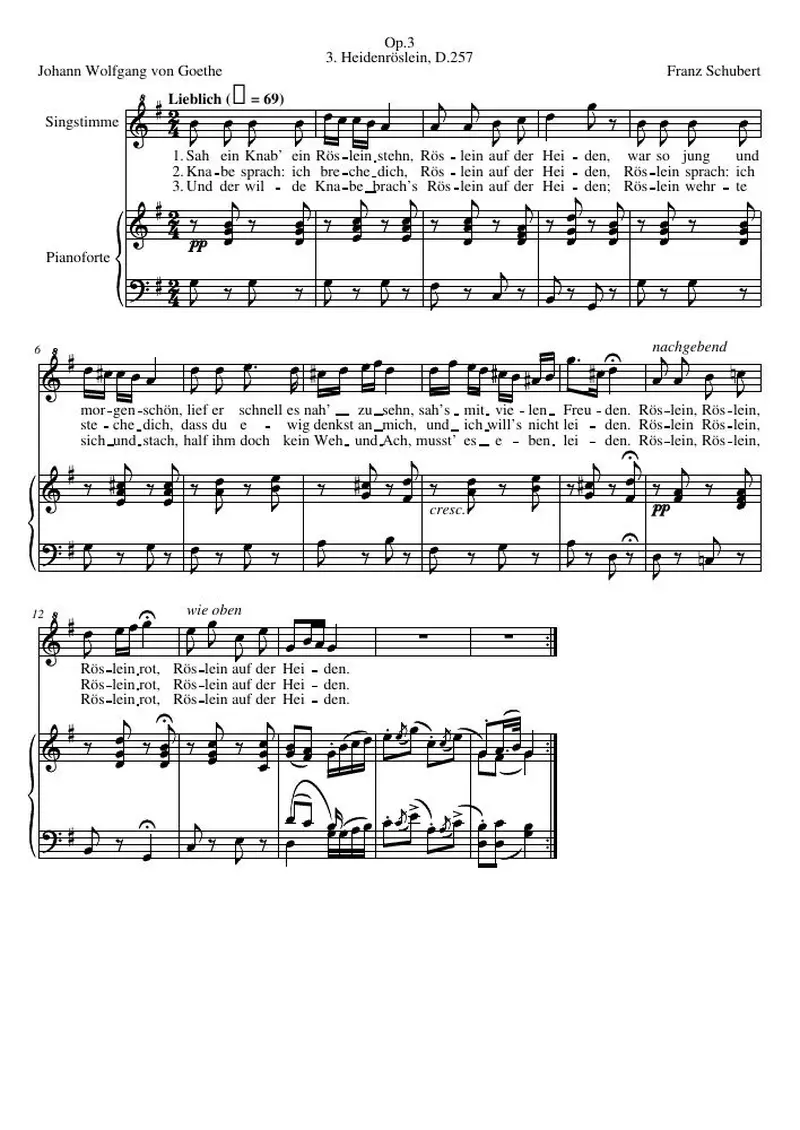 Первая страница нот «Heidenröslein, D.257»