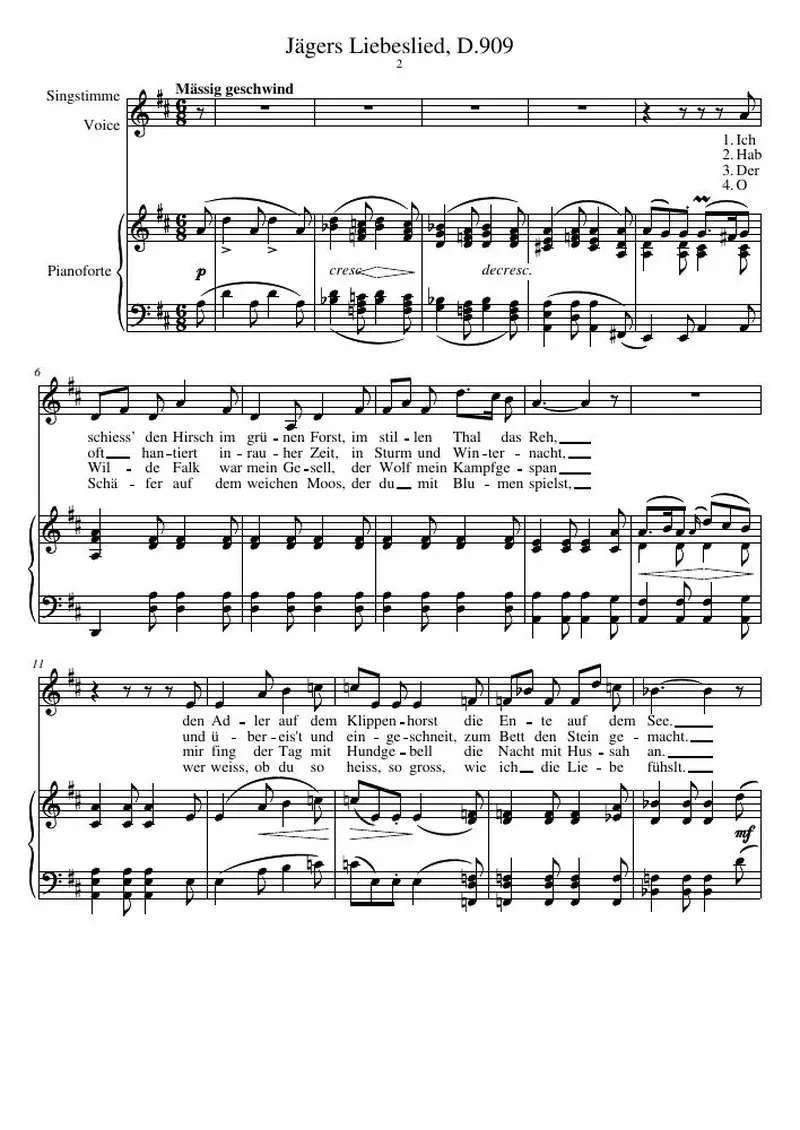 Первая страница нот «Jägers Liebeslied, D.909»