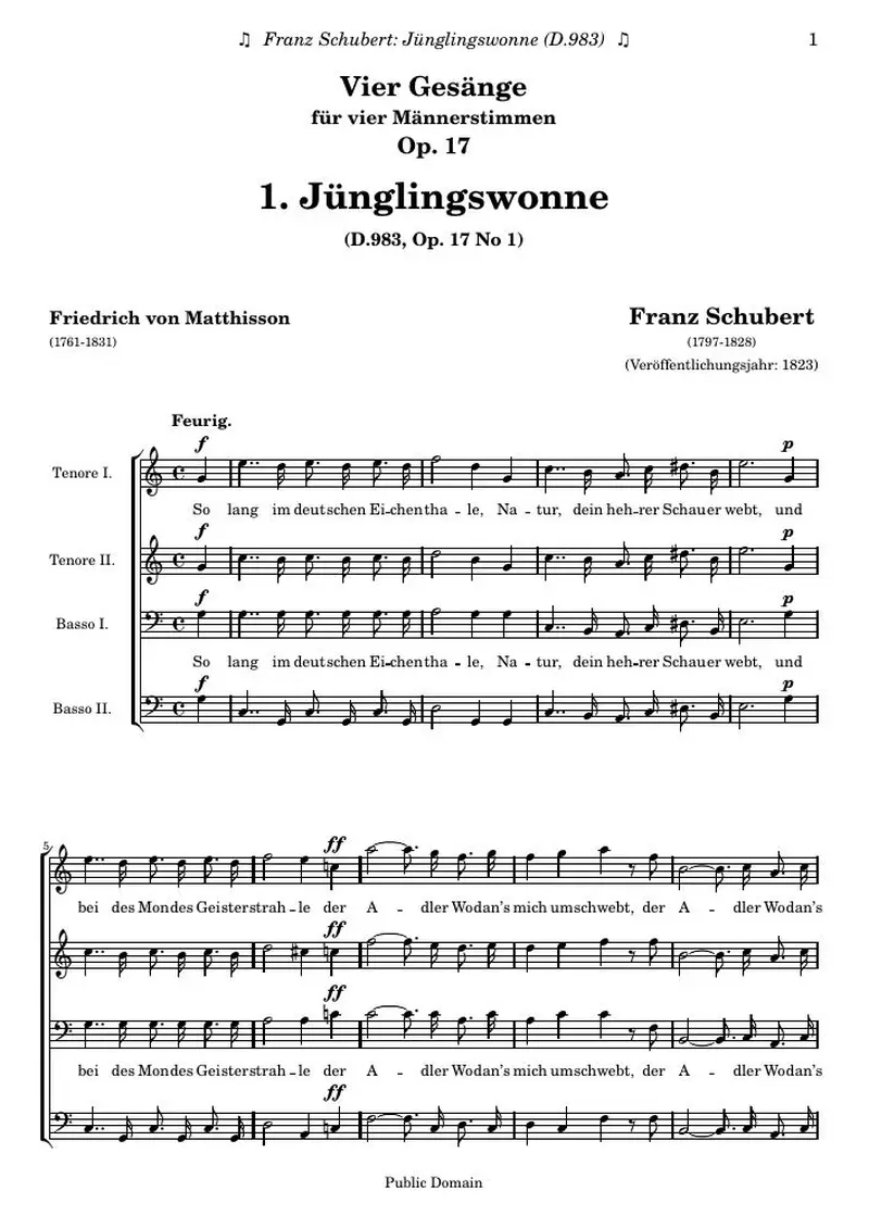 Первая страница нот «Jünglingswonne»